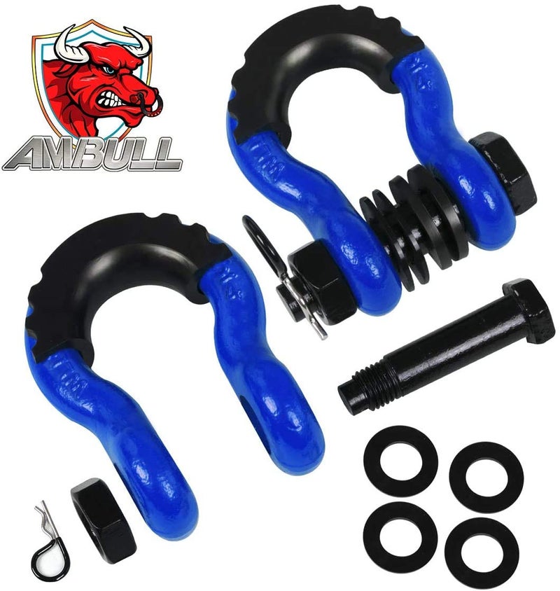 AMBULL Shackles 3/4 Inch D Ring Shackle (2 Pack) 45,000lb Break Strength with 7/8 Inch Pin, Isolator and Washer Kits for Use with Tow Strap, Winch, Off-Road Jeep Truck Vehicle Recovery, Blue - Image 2